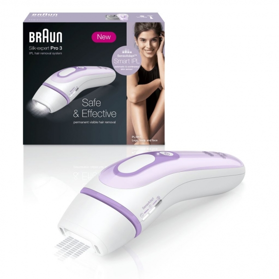 Braun Silk·Expert Pro 3 PL3012 IPL-Haarentfernungsgerät der neuesten Generation, dauerhafte Haarentfernung, Weiß & Flieder