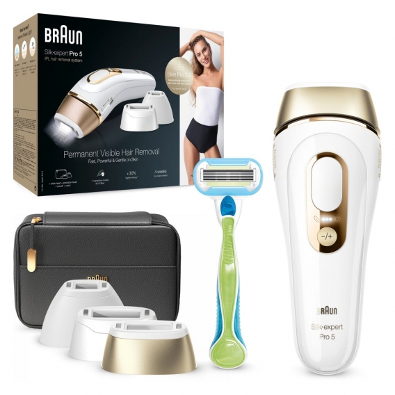 Braun Silk-Expert Pro 5 PL5243 IPL-Haarentfernungsgerät für Damen, dauerhaft sichtbare Haarentfernung für zu Hause, weiß/gold