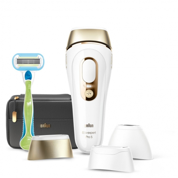 Braun Silk-Expert Pro 5 PL5243 IPL-Haarentfernungsgerät für Damen, dauerhaft sichtbare Haarentfernung für zu Hause, weiß/gold