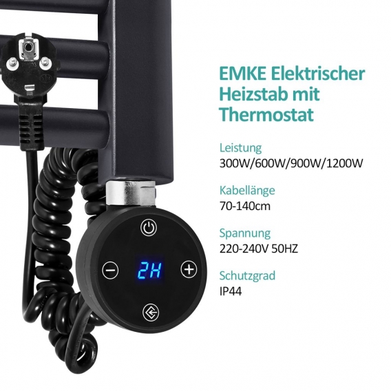 EMKE Heizstab 600W mit Thermostat und LCD Bildschirm, Heizpatrone Heizelemente aus Edelstahl für Badheizkörper Handtuchwärmer sc