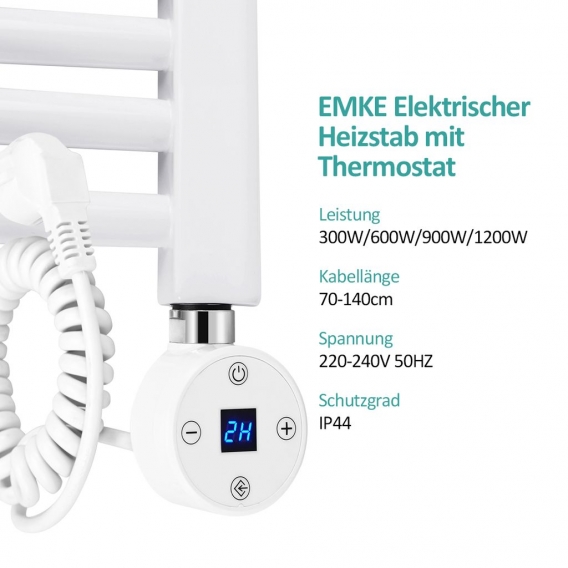EMKE Heizstab 900W mit Thermostat und LCD Bildschirm, Heizpatrone Heizelemente aus Edelstahl für Badheizkörper Handtuchwärmer We