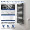 Meykoers Anthrazit Badheizkörper 120 x 40 cm Gebogen Elektrisch Handtuchtrockner für Wasser und Strom mit Kabel und Stecker mit 