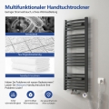 Meykoers Anthrazit Badheizkörper 100 x 40 cm Gebogen Elektrisch Handtuchtrockner für Wasser und Strom mit Thermostat 300 Watt