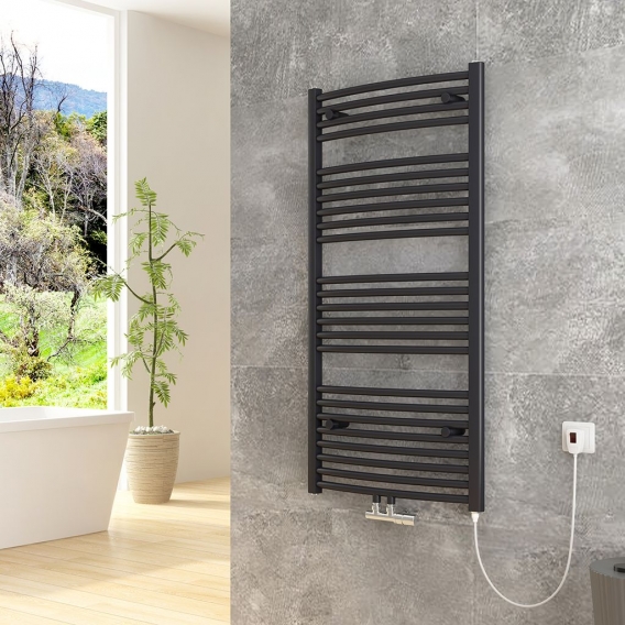 Heilmetz Handtuchheizkörper Gebogen Badheizkörper Mittelanschluss Warmwasser oder Elektrisch mit Heizstab 120x60cm 600w Anthrazi