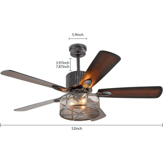 Modern 52 Zoll Deckenventilator mit Beleuchtung und Fernbedienung Deckenlampe mit Ventilator Innenbeleuchtung Einstellbare Gesch