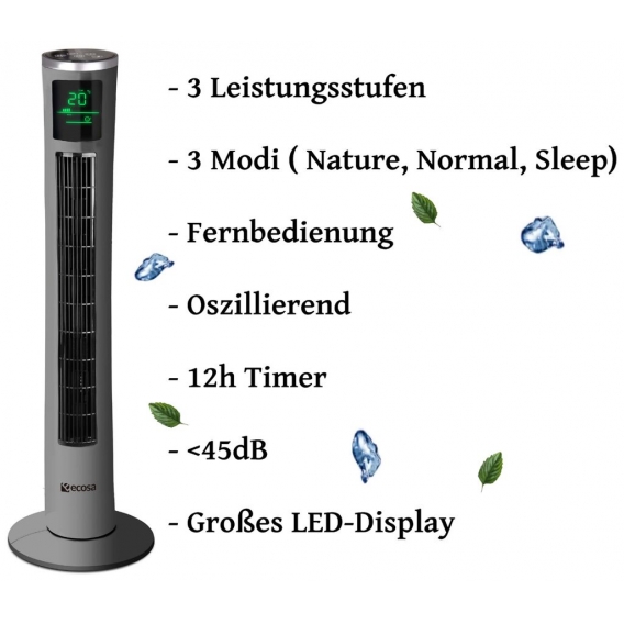 Ecos Turmventilator | Oszillierender Ventilator | Tower Fan