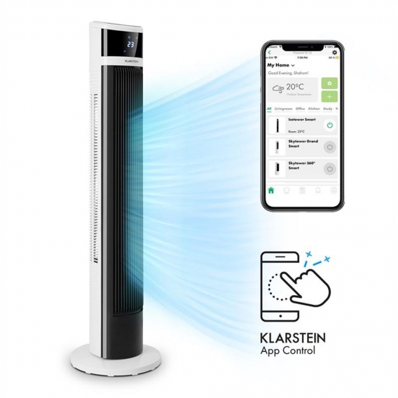 Klarstein Icetower Smart Ventilator ,Standventilator ,Leistung: 45 Watt ,Digitales Display,mit Fernbedienung ,24-Stunden-Timer ,