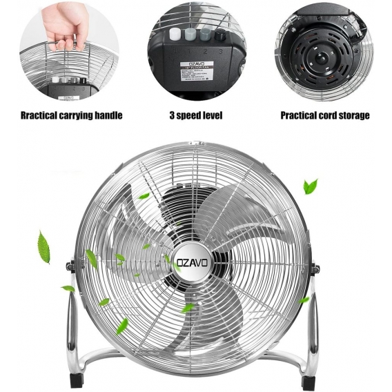 OZAVO Standventilator, Windmaschine ⌀45cm mit 3 Laufgeschwindigkeiten, Bodenventilator Power, Tischventilator Metall, Luftkühler