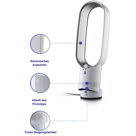 Turmventilator mit negativen Ionen,Ventilator Leise,mit Fernbedienung, ca. 65cm hoch, Silber