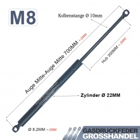 More about Gasdruckfeder Gasdruckdämpfer Universal Dämpfer Auge-Auge Aufnahme Länge: 700MM Hub: 300MM Kraft: 250N