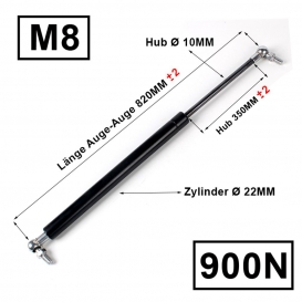 More about Gasdruckfeder Gasdruckdämpfer Universal Dämpfer Auge-Auge Aufnahme Kugelgelenk Länge: 820MM Hub: 350MM Kraft: 900N