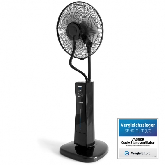 VASNER Standventilator Cooly schwarz mit Ultraschall Wasser-Sprühnebel & Fernbedienung