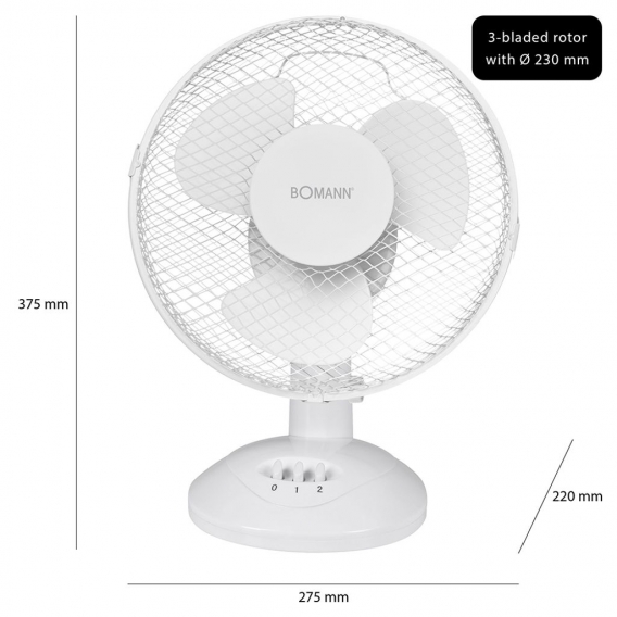 Bomann Tischventilator VL 1137 CB 23 cm 30 W Weiß