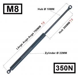 More about Gasdruckfeder Gasdruckdämpfer Universal Dämpfer Auge-Auge Aufnahme Länge: 700MM Hub: 300MM Kraft: 350N