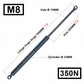 More about Gasdruckfeder Gasdruckdämpfer Universal Dämpfer Auge-Auge Aufnahme Länge: 500MM Hub: 200MM Kraft: 350N
