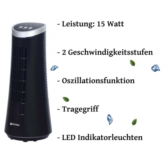 Ecosa Turm Tischventilator | Mini Ventilator | Turmventilator