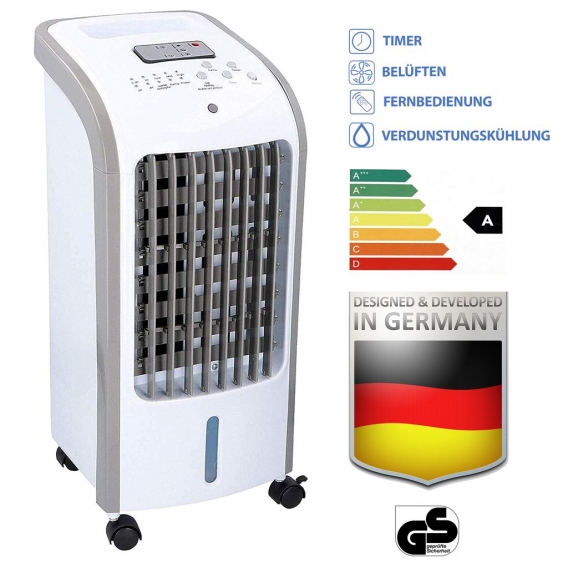 Jung Tv06 Ventilator mit Raumluftbefeuchter + Fernbedienung, 2in1 Lüfter ENERGIESPAREND, Standventilator, Luftfilter + Timer 7,5