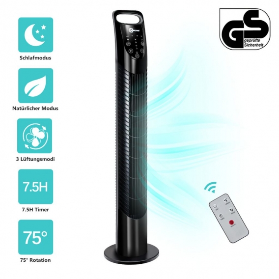 Wolketon 78cm Turmventilator tower fan 40Watt silent floor fan with remote control, sleep mode, nature mode. 7.5 H timer functio