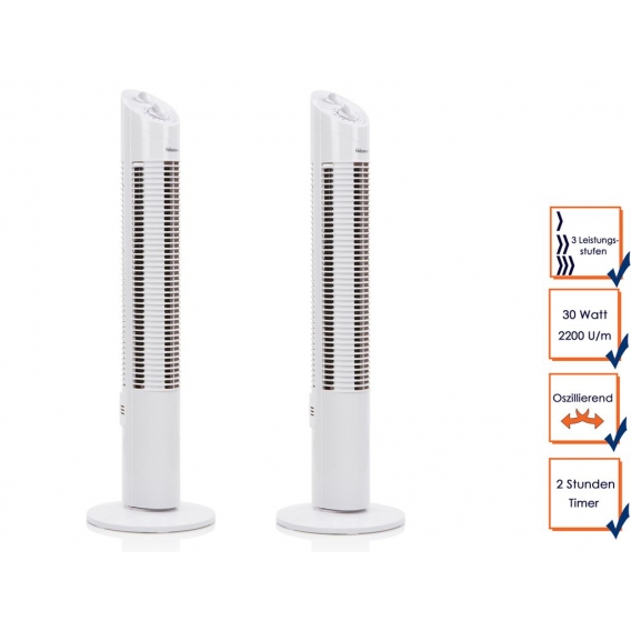 2x Turmventilator mit Timer Funktion oszillierend 3 Stufen 30W Säulenventilator