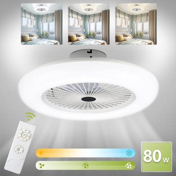 VINGO Deckenventilator Fernbedienung Weiss mit Beleuchtet Beleuchtung Schlaf 80W