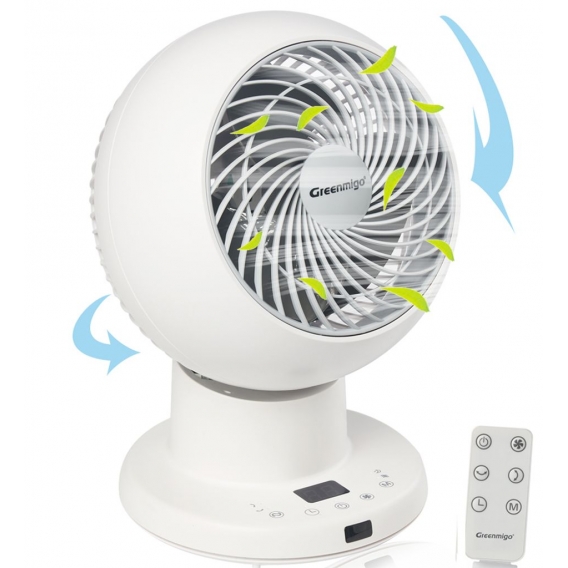 Greenmigo Leiser Ventilator Tischventilator,3D Turbo-Ventilator weiß,16W,Multidirektionale Oszillation,Timer,Gleichstrommotor,Fe