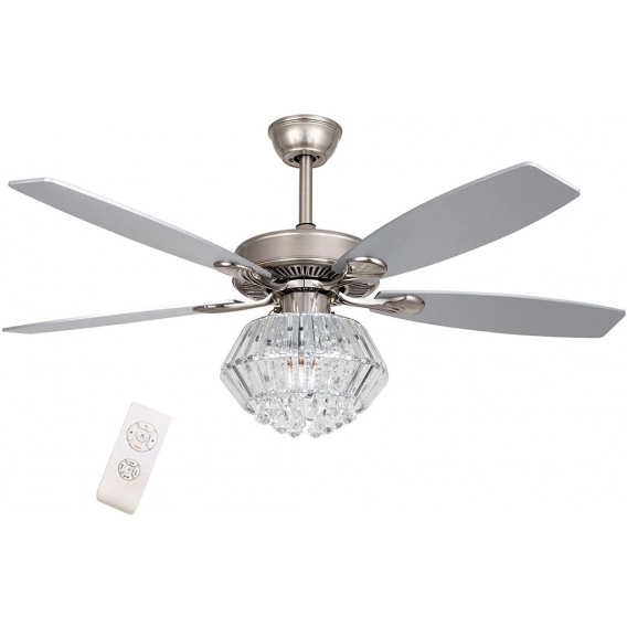 OUKANING 52" Deckenventilator mit Fernbedienung LED Vintage Retro Kristall Lüfter Lichter Industrie Kronleuchter 3-Gang reversib