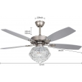 OUKANING 52" Deckenventilator mit Fernbedienung LED Vintage Retro Kristall Lüfter Lichter Industrie Kronleuchter 3-Gang reversib