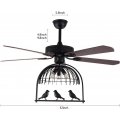 52-Zoll Deckenventilator Einziehbarer 3-Gang Silent Ventilator Lüfterlicht mit Fernbedienung E27 * 3 (Vogelkäfig Metall Lampensc