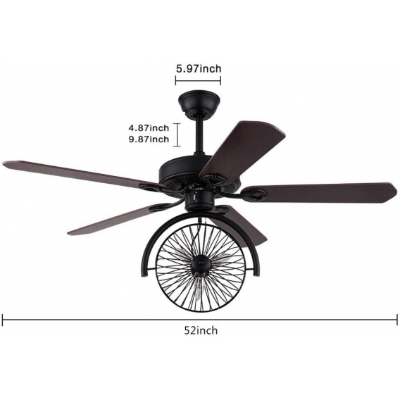 52 Zoll Deckenventilator mit Beleuchtung und Fernbedienung Lüfter Kronleuchter Einrad-Holzlüfter - ohne Lichtquelle E27 * 3