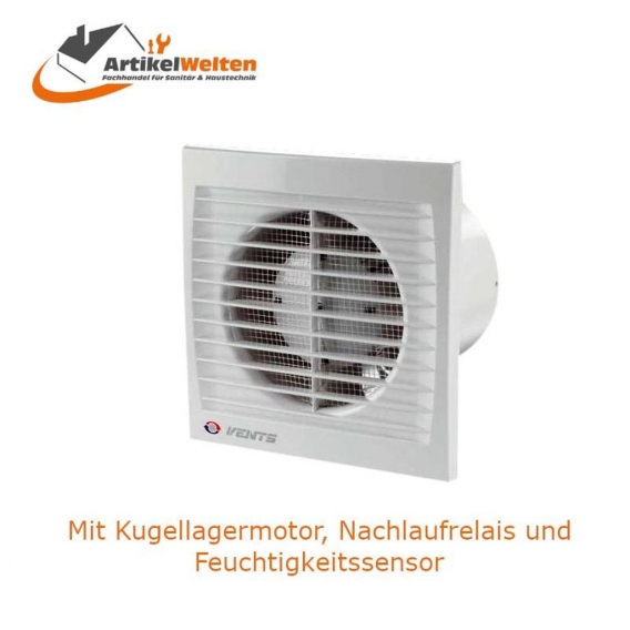 Axial Ventilator mit Kugellagermotor, Nachlaufrelais und Feuchtigkeitssensor - Ø 100mm Abluft, Badlüfter