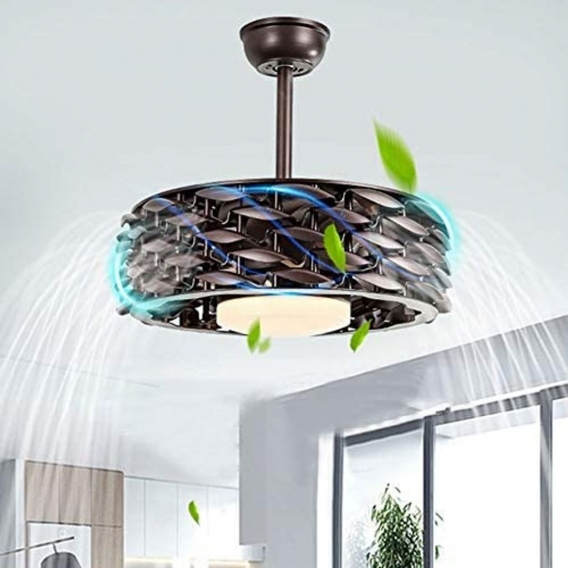 22 Zoll Leafless Deckenventilator Rund Fan Unsichtbare Ventilator Kronleuchter Lampe mit Fernbedienung Esszimmer Wohnzimmer