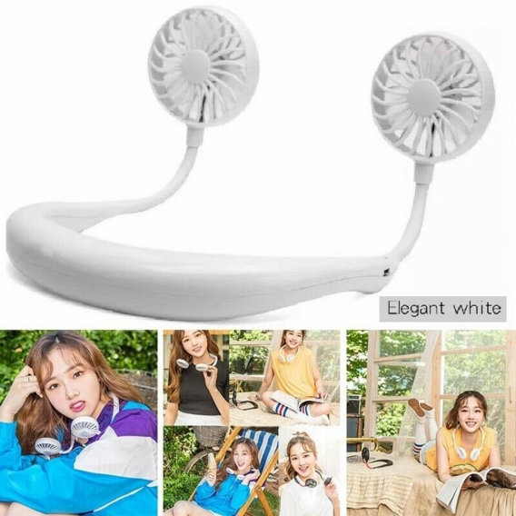 USB Tragbarer Nackenventilator, wiederaufladbare Nackenbügel Sport Fan Lazy Hals hängenden Dual Cooling Fan Weiß