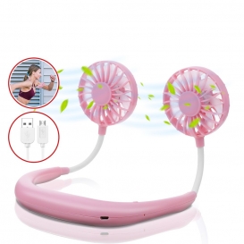 More about Ventilator USB Sportfan Mini Reiselüfter Wiederaufladbarer Nackenlüfter Faul Hals Hängender 360° Verstellbarer Fan - Rosa