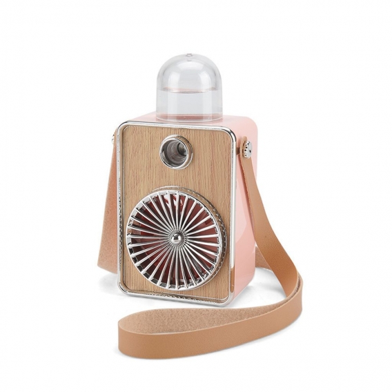 Retro-Lautsprecher-Stil Mini-Hals-Handsprühventilator zum Aufhängen, tragbarer wiederaufladbarer USB-Wasserkühlungsventilator, g