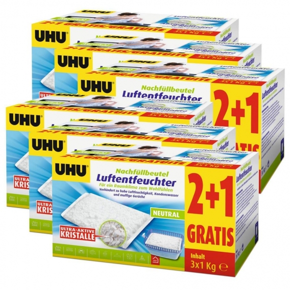 UHU Original Luftentfeuchter Nachfüllbeutel 3x1000g Neutral air max (6er Pack)