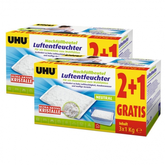 UHU Original Luftentfeuchter Nachfüllbeutel 3x1000g Neutral air max (2er Pack)