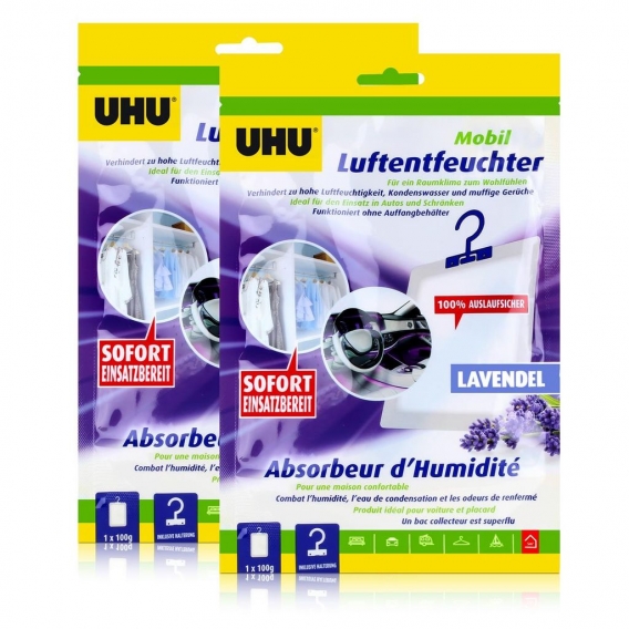 UHU Air max Luftentfeuchter mobil mit Auslauf schutz Duft Lavendel ( 2er Pack )