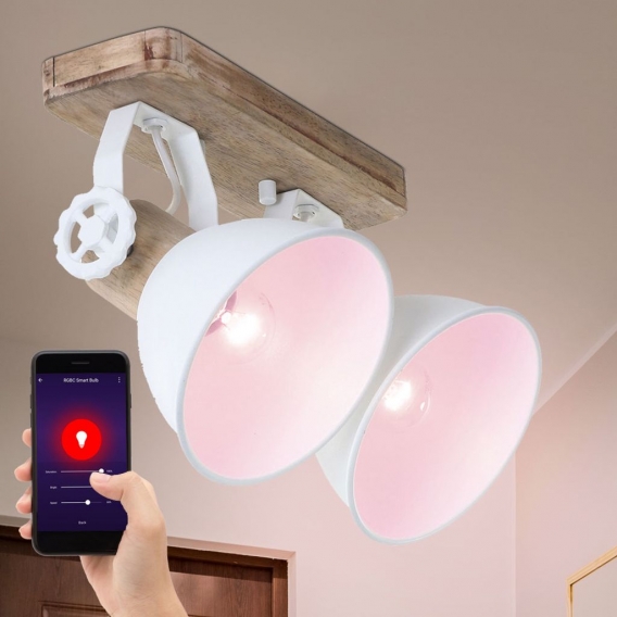 RGB LED Deckenleuchte, Holz, Spot verstellbar, H 17 cm, App- und Sprachsteuerung