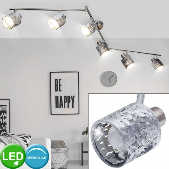 LED Deckenleuchte, Nachbildungstanzungen, silber, L 145 cm, ALYS