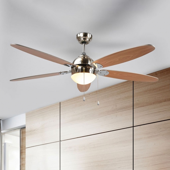 Lindby Deckenventilator mit Beleuchtung und Zugschalter leise, 2-in-1: Ventilator & Lampe, Durchmesser: 132 cm, 3 Geschwindigkei