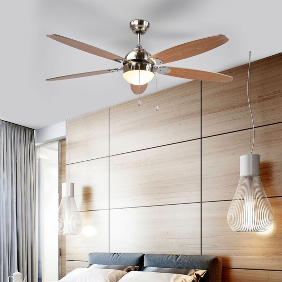 Lindby Deckenventilator mit Beleuchtung und Zugschalter leise, 2-in-1: Ventilator & Lampe, Durchmesser: 132 cm, 3 Geschwindigkei