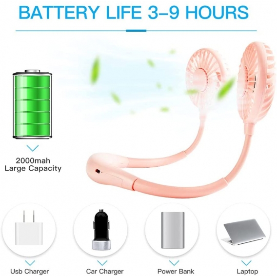 AcserGery Tragbarer Ventilator, tragbarer Mini-Ventilator, Mini-USB-Ventilator, 3 Geschwindigkeiten, 360°-Drehung mit LED-Licht 