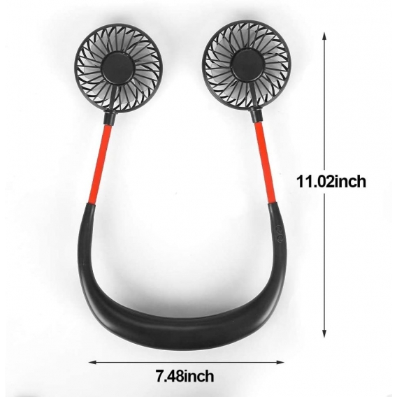 Pyzl Tragbarer Ventilator, Nackenventilator, wiederaufladbarer Mini-USB-Halsventilator mit LED-Licht, 3-Gang-Wind-Doppelkopf-Luf