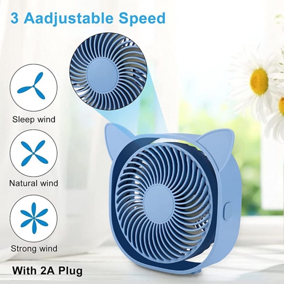 Pyzl Mini-Tischventilator, tragbarer leiser USB-Ventilator 3 Windgeschwindigkeiten, kann um 360 Grad eingestellt werden, für Zuh