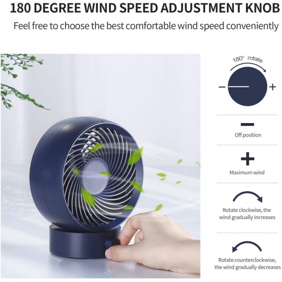 Tischventilator, USB Ventilator Mini Ventilator Klein Leise Stufenlose Geschwindigkeit 20 ° Einstellen, USB Desk Fan Geräuscharm