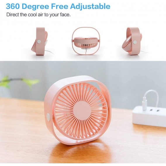 Elektrischer USB Ventilator, Mini Tischventilator, Klein PC Ventilator, USB Lüfter Einfach zu Tragen, 360° Windrichtung Einstell