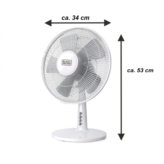 Tischventilator, 3 Leistungsstufen, Schwenkfunktion, einstellbare Neigung, geräuscharm, 5-Blatt-Ventilator, 40 W, weiß