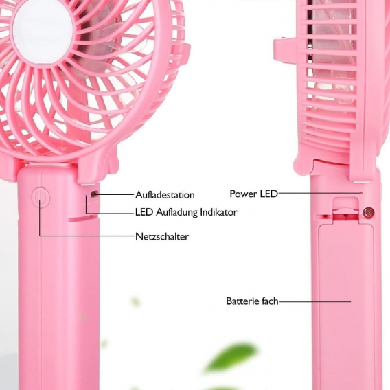 Mini Ventilator USB Ventilator Tragbarer 1200mAh Akku Leiser Handventilator 180° Faltbarer Kleiner Ventilator Kompatibel mit Com