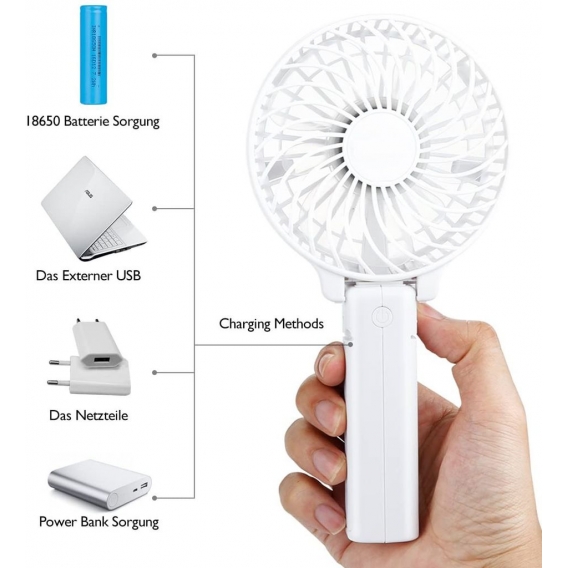 Mini Ventilator USB Ventilator Tragbarer 1200mAh Akku Leiser Handventilator 180° Faltbarer Kleiner Ventilator Kompatibel mit Com