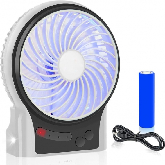 Mini Desktop USB Ventilator Personal Fan mit 1800 mAh aufladbarer Batterie Akku LED-Licht Beweglicher 3 einstellbare Geschwindig